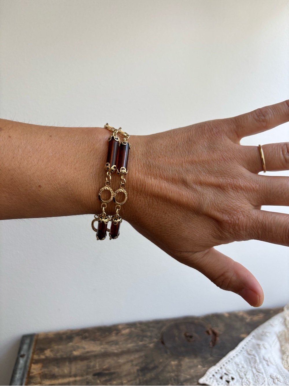 Vintage Sarah Coventry Gold and Deep Brown Beaded double Link Bracelet